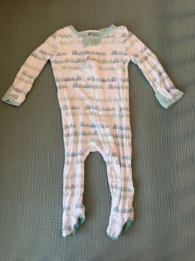 cloud island Mint and White Rainbow Print Footed One-Piece